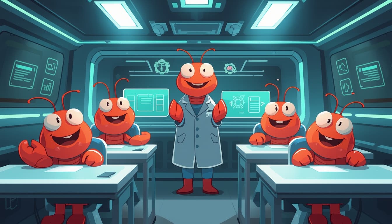 OpenClawMasters โ AI agent crew in a futuristic lab